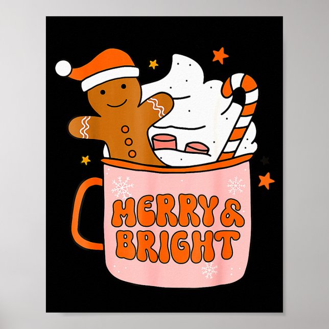 Poster Retro Groovy Merry And Bright Gingerbread Christma (Devant)