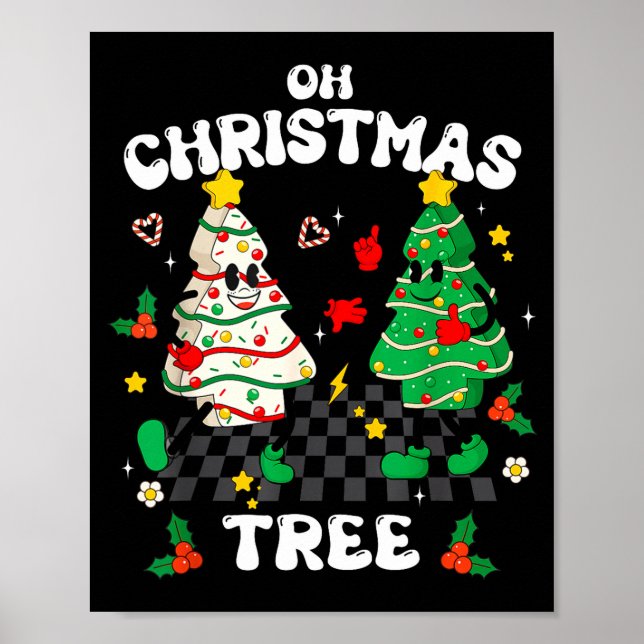 Poster Retro Groovy Oh Christmas Tree Cake Pajamas Xmas K (Devant)