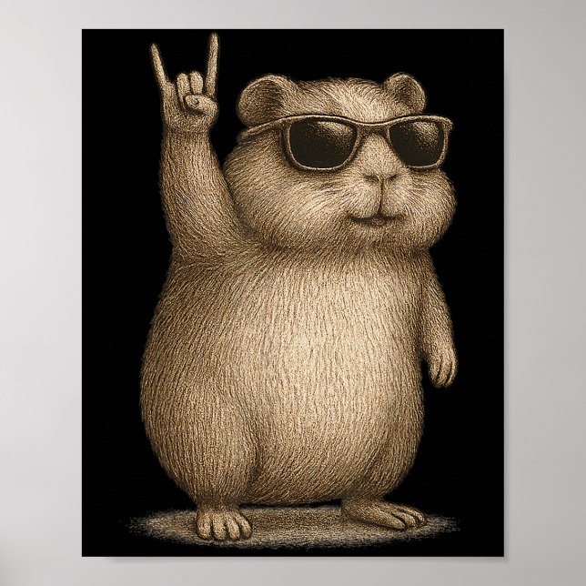 Poster Retro Guinée Pig Rock Sur Musique Drôle Cadeaux Ho (Devant)