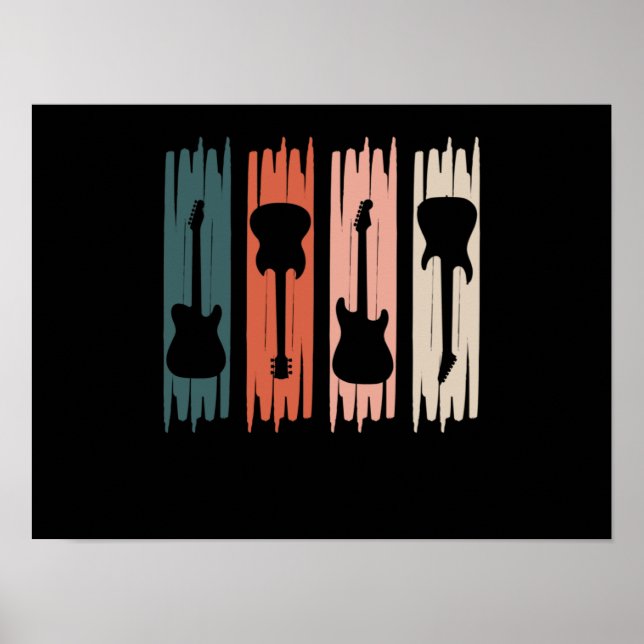 Poster Retro Guitare Music Player Musicien Guitariste Gra (Devant)