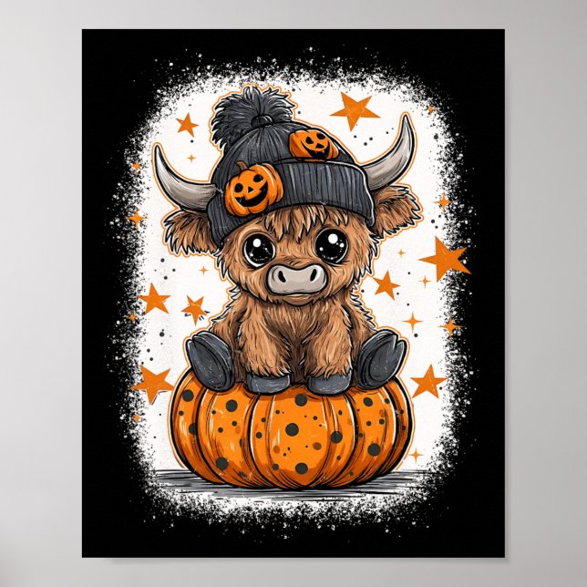 Poster Retro Halloween Vache Citrouille Automne Vache Tha (Devant)