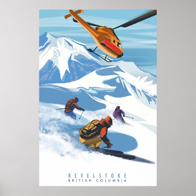 POSTER RETRO HELISKI REVELSTOKE SKI (Devant)