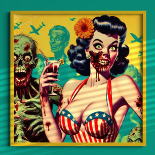 Poster Rétro Horreur Zombie Pin-up