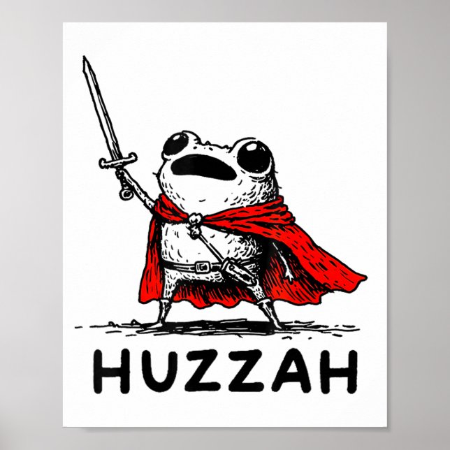 Poster Retro Huzzah Frog Knight Funny Sword Meme Quote  (Devant)
