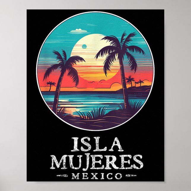 Poster Retro Isla Mujeres Mexico Beach Sunset Souvenir Me (Devant)