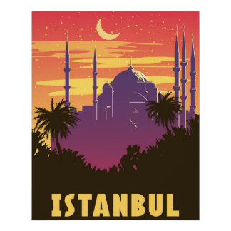 Poster Rétro Istanbul, ville de coucher de soleil