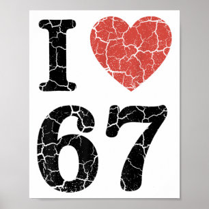 Poster Rétro J'aime 67 Cœur Numéro 67 Drôle Mème Six Sept
