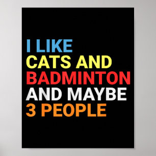 Poster Rétro J'aime les chats et amateur de badminton drô