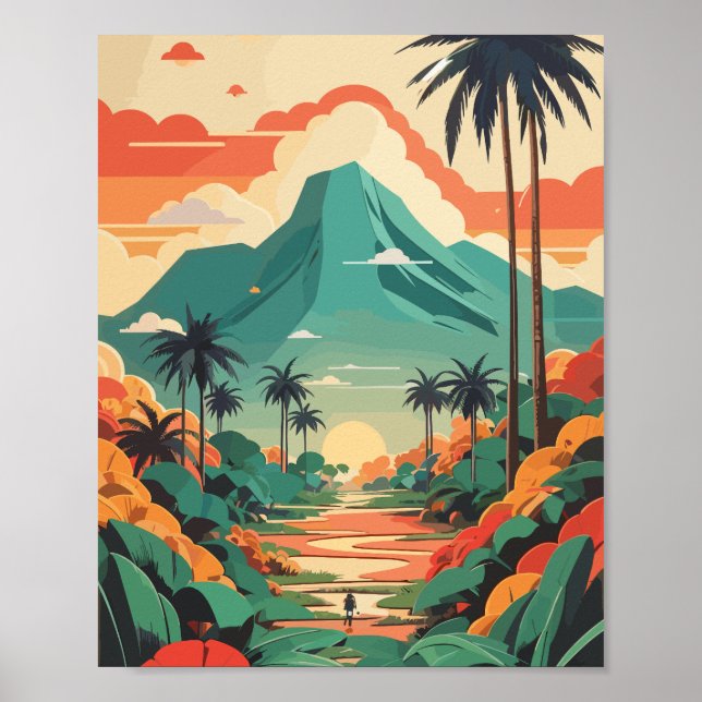 Poster Retro Jungle Illustration Vert Rouge (Devant)
