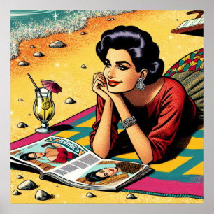 Poster Retro Lady at Beach Daydreabout Fashion