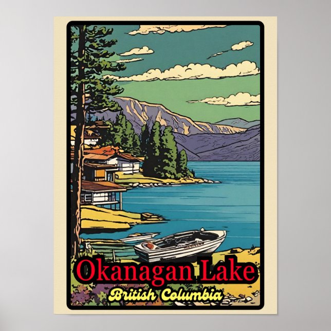 Poster Rétro le paysage du lac Okanagan bande dessinée vi (Devant)