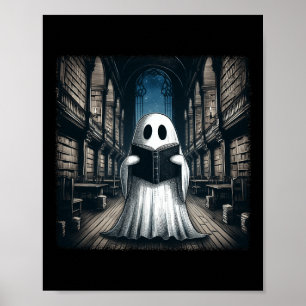 Poster Retro Lecture Ghost Library Halloween Librairie Bo