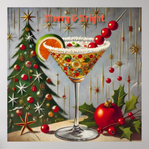Poster Retro les années 50 Merry Bright Christmas Candy C