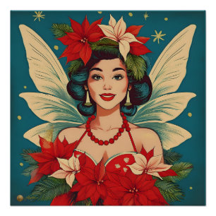 Poster Retro les années 50 Tropical Christmas Pin-Up Beau