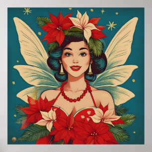 Poster Retro les années 50 Tropical Christmas Pin-Up Beau