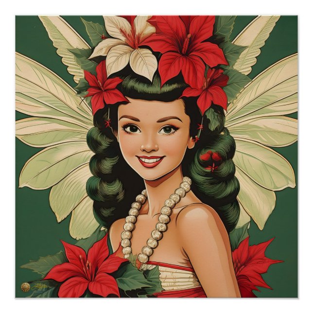 Poster Retro les années 50 Tropical Christmas Princesse (Devant)