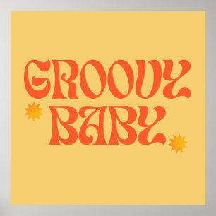 Poster Retro les années 70 moutarde Orange Hippie Super b
