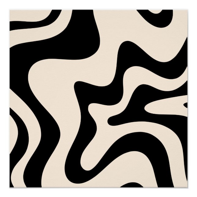 Poster Retro Liquid Swirl Moderne Abstrait Motif Noir (Devant)