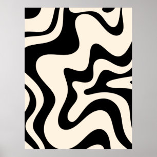 Poster Retro Liquid Swirl Moderne Abstrait Motif Noir