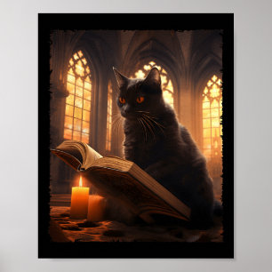 Poster Retro Livre de lecture de chat noir Vintage Hallow