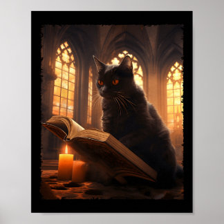 Poster Retro Livre de lecture de chat noir Vintage Hallow