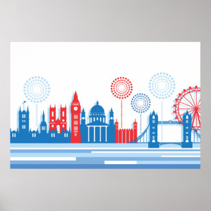 Poster Retro Londres Skyline avec Fireworks
