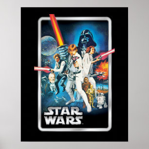 Poster Rétro Luke Skywalker, Leia, & Han Solo Cinématogra