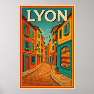 Poster Retro Lyon France Voyage : Moderne du milieu du si