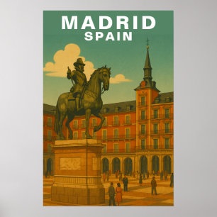Poster Retro Madrid, Espagne Place Historique de la Ville