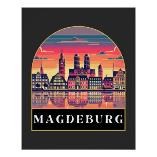 Poster Retro Magdeburg Skyline