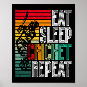 Poster Retro Manger Dormir Cricket Répéter