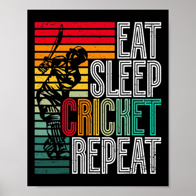 Poster Retro Manger Dormir Cricket Répéter  (Devant)
