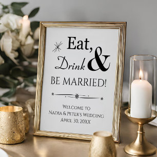 Poster Retro Mangez Boire et soyez marié Mariage Bienvenu