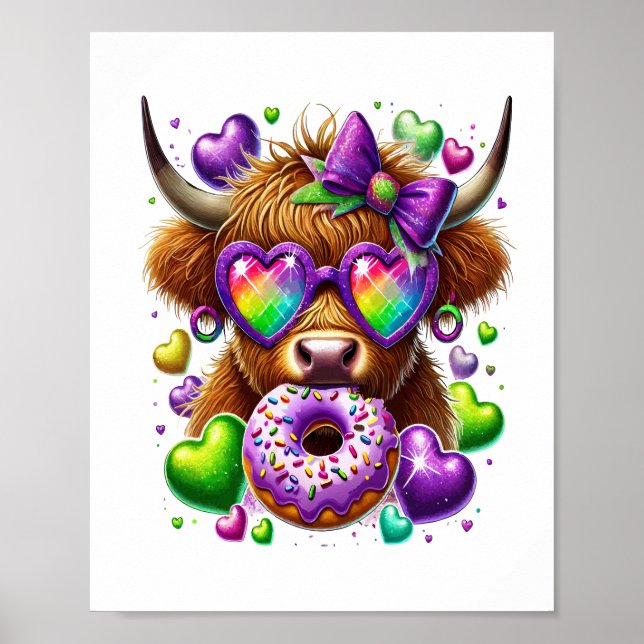 Poster Retro Mardi Gras, Vache des Highlands (Devant)