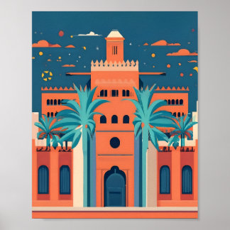 Poster Retro Marrakech Maroc Paysage Appartement Vector A