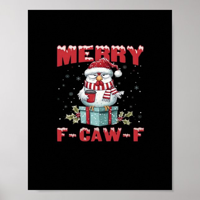 Poster Retro Merry Christmas F-Caw-F Chicken  (Devant)