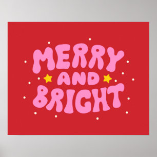 Poster Retro Merry et Bright Holiday Design