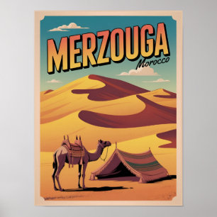 Poster Retro Merzouga sahara randonnée à dos de chameau m