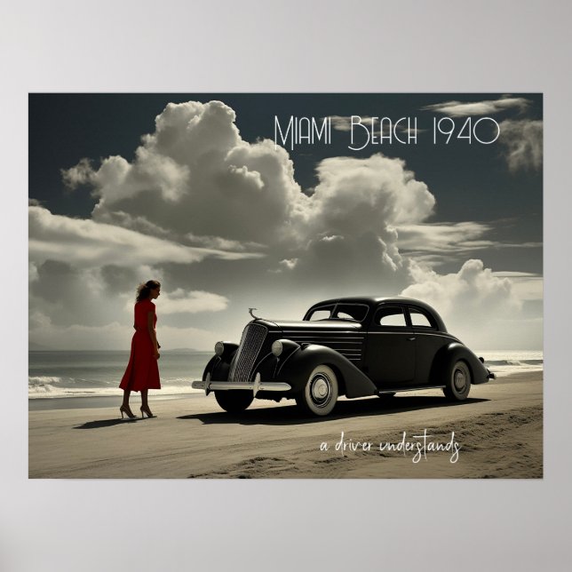 Poster Retro Miami Beach années 1940 sur la plage (Devant)