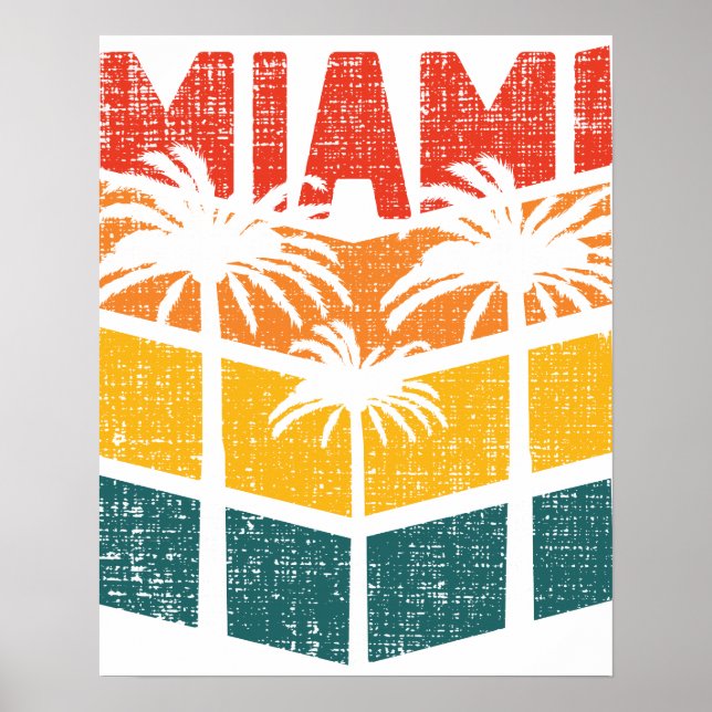 Poster Retro Miami Florida Beach Souvenir Palm Tree 80s (Devant)