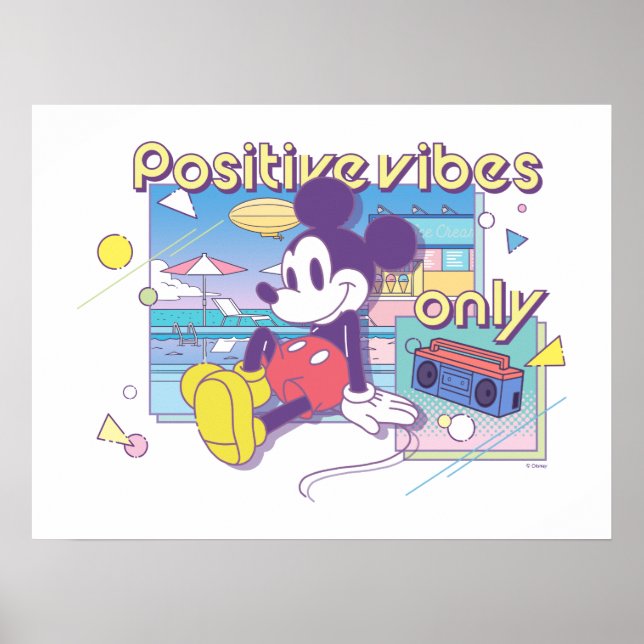 Poster Retro Mickey Positive Vibes Only (Devant)