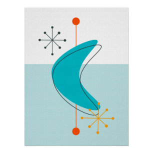 Poster Retro Mid Century Espace atomique Age 22 Bleu