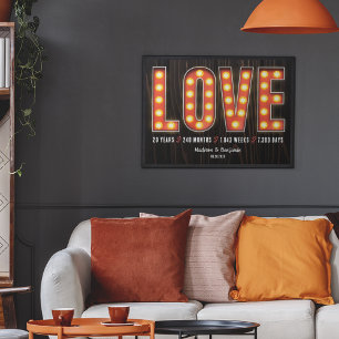 Poster Retro Milestone 20e Anniversaire Amour personnalis