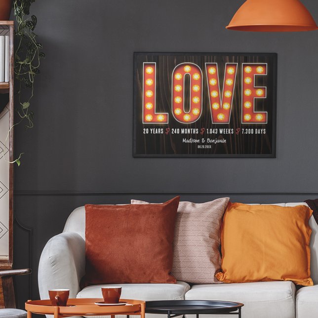 Poster Retro Milestone 20e Anniversaire Amour personnalis (Créateur téléchargé)