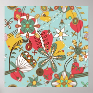 POSTER RETRO MIX FLOWERS HEARTS LOVE HIPPIE