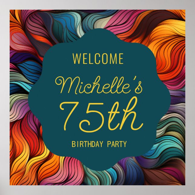 Poster Retro Modern Teal Orange Psychedelic 75th Birthday (Devant)