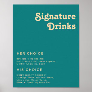 Poster Rétro moderne Signature Turquoise Signet boisson