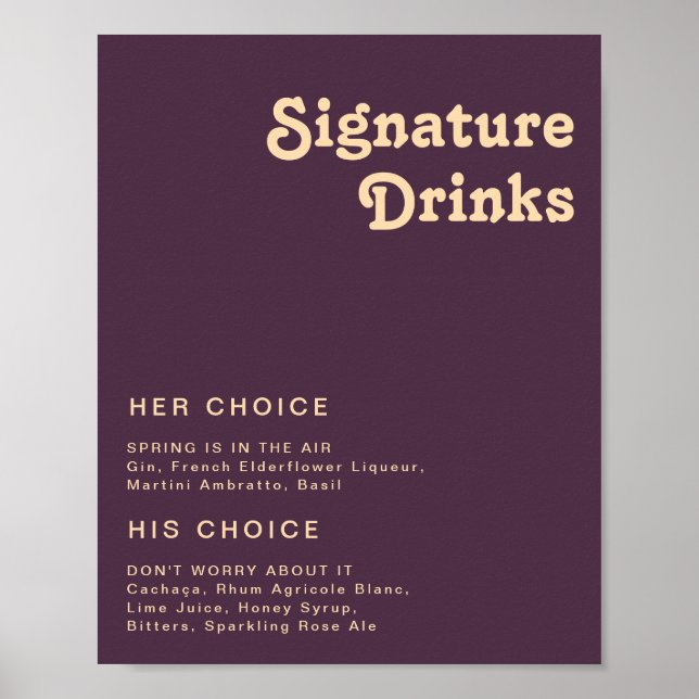 Poster Rétro moderne | Signature violet foncé Boissons Si (Devant)