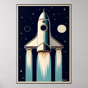 Poster Retro Navette Spatiale des Années 50 de l'Ère Spat