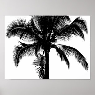 Poster Rétro noir tropical hawaïen de silhouette de